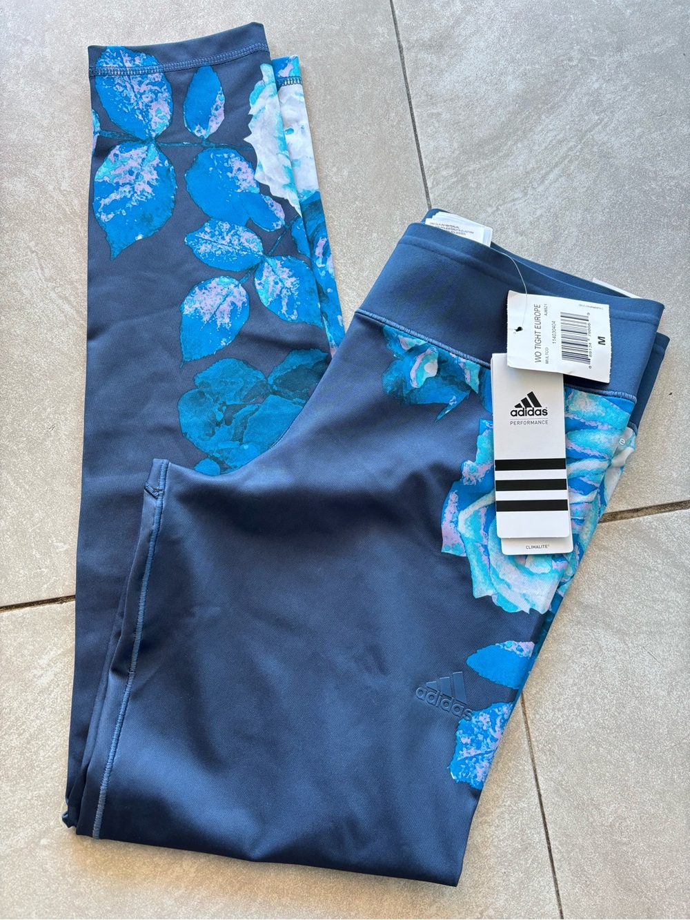 adidas Navy Leggings with Blue Floral Print